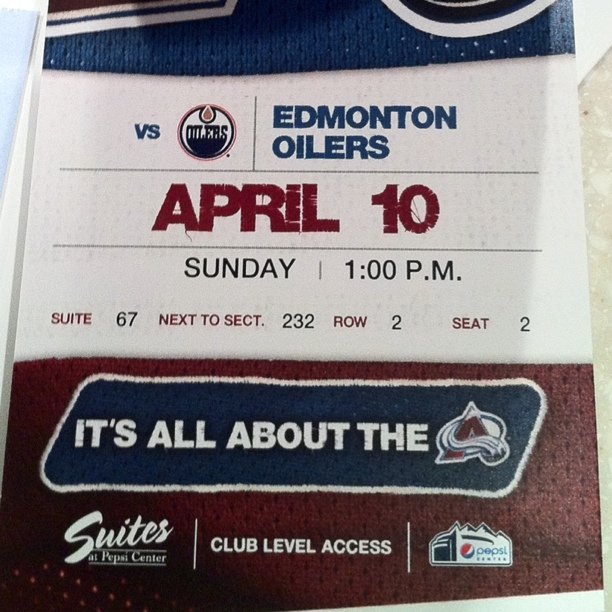 Owners Suite tickets for the Oilers/Avs game. Excited!!