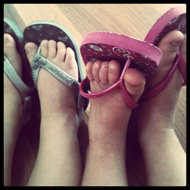 Emmy and Caroline love their new flip flops from Uncle Aaron