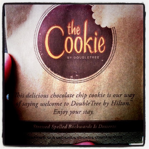 Checked @cng into his hotel and got a cookie. Eat it and don't tell him or give it to him?
