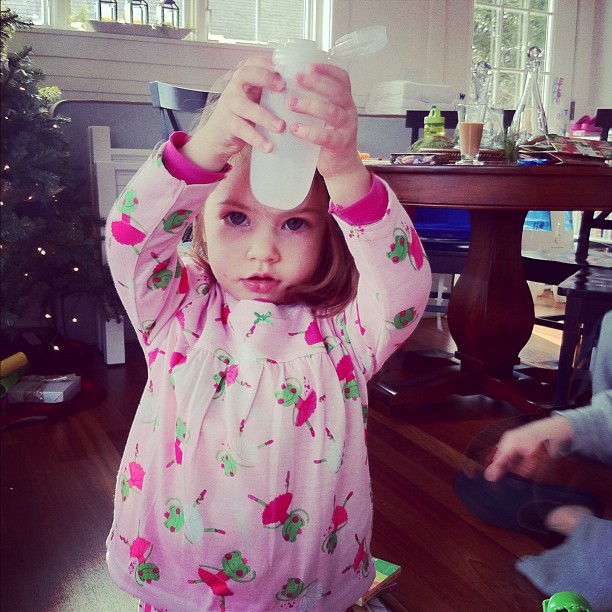 Hundreds of dollars worth of toys and clothes and Caroline likes a $8 travel bottle the best