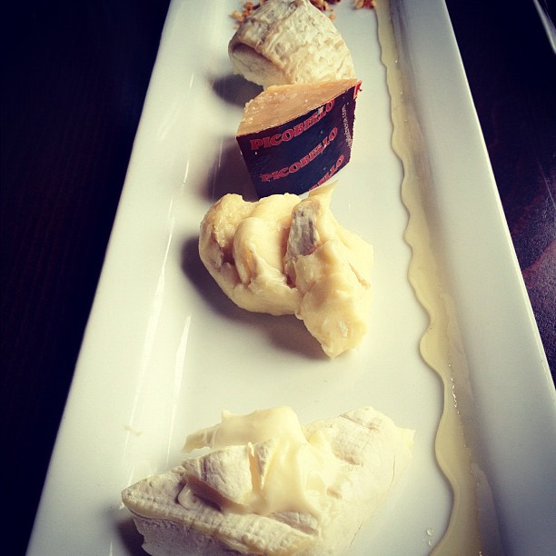 Preparing for France. Top to bottom: goat, gouda, Brie, restaurant's cheese of the week