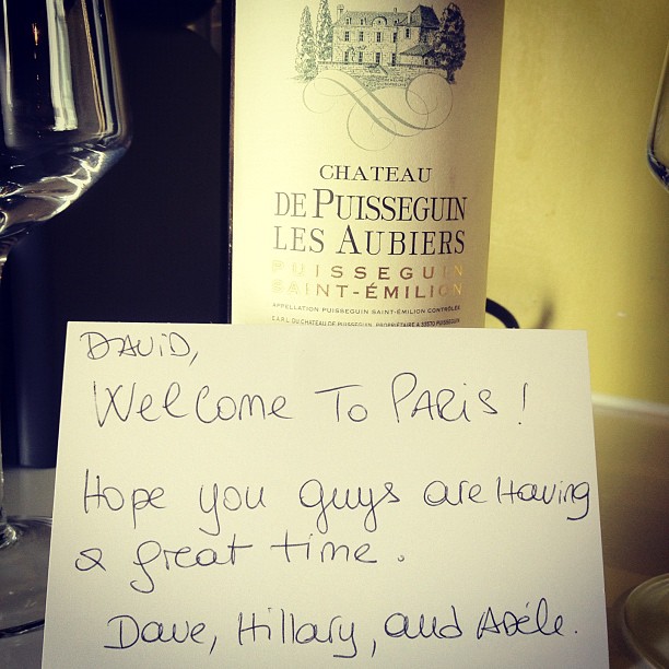 Our Denver neighbors sent wine for our Paris apartment!