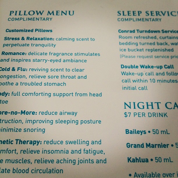 I need a pillow menu at home