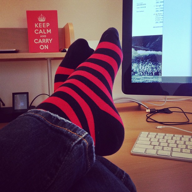 Feet up on a conference call.