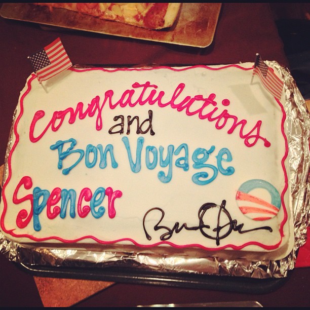 Barack sent a cake. Good luck, Spencer!