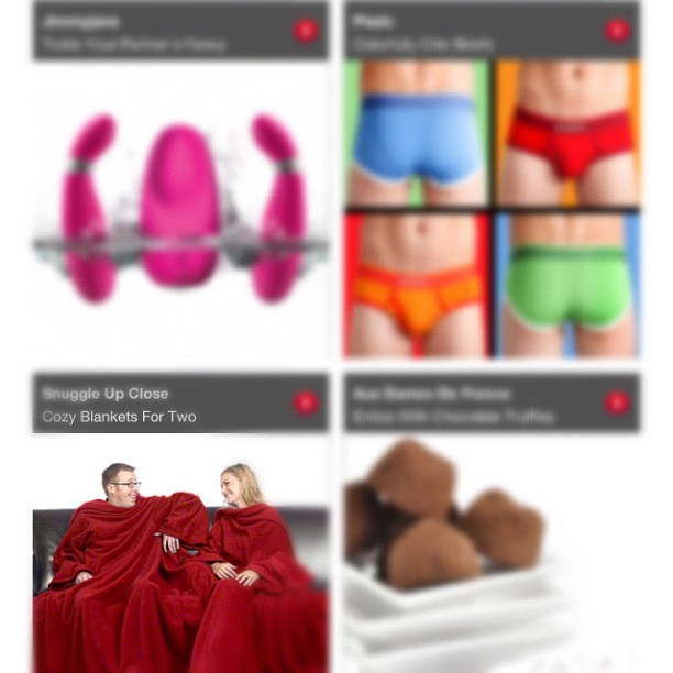Is that @skabber among chocolate, sex toys, and men's undies? (Related: why is Fab selling me such crap -- the sex toys not the Slanket.)