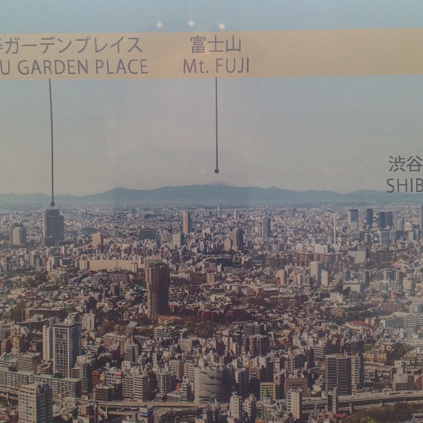 I can sorta kinda see Mt Fuji from here... On this map of the view. Unfortunately it's too hazy to see out the window.