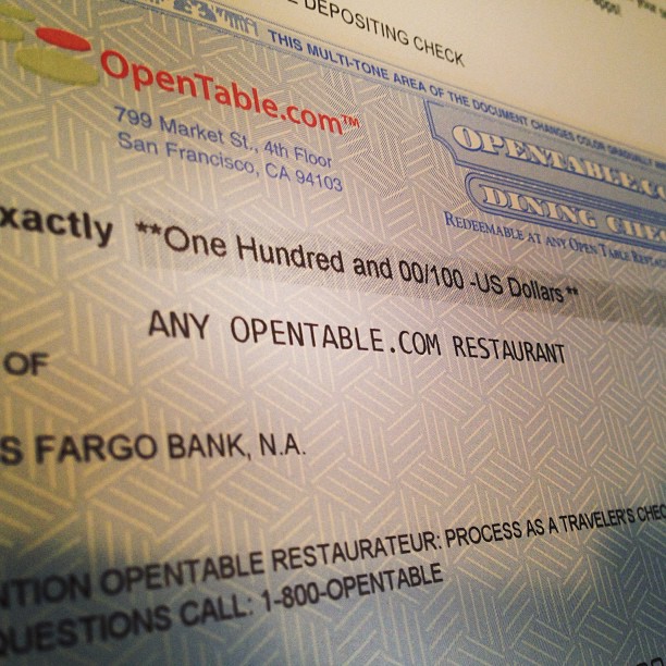 The payoff for many many years of using OpenTable!