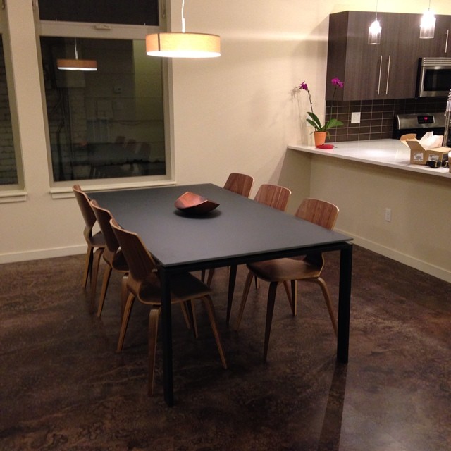 New dining room. Table and chairs by @roomandboard. Bowl made in Michigan. (cc @goodnessgracephotography and @kellybrownreid)