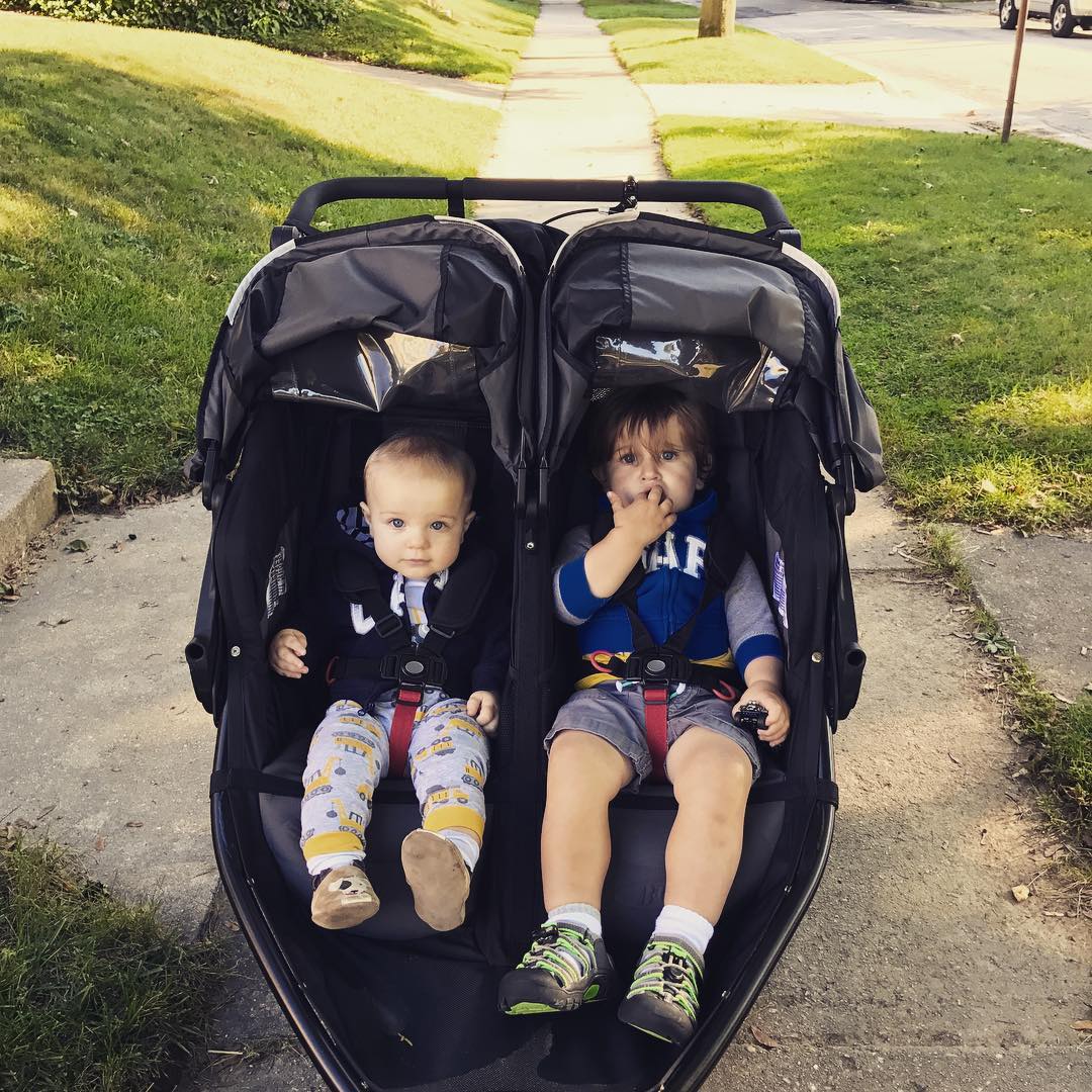 On a walk with these two cowboys.